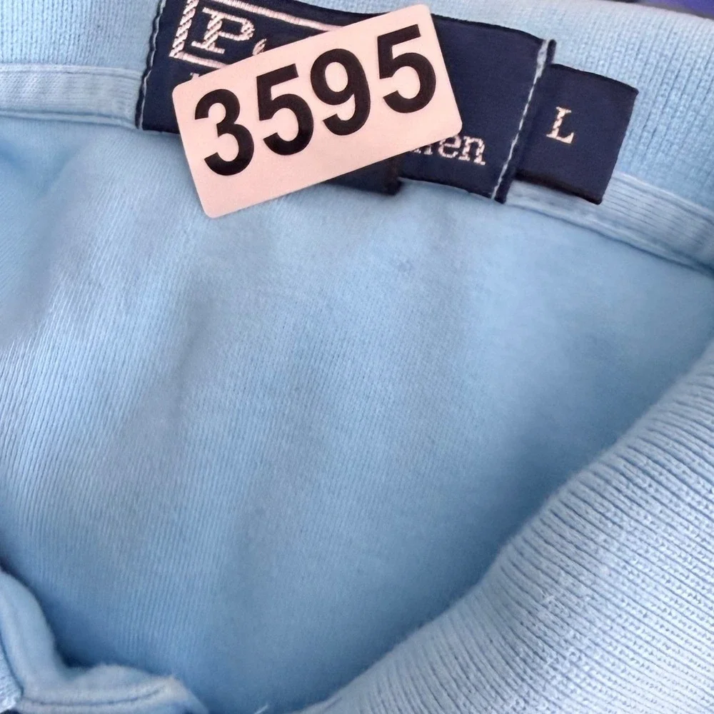 Polo Ralph Lauren Polo Shirt Men Large Light Blue Orange Pony Cotton Golf Preppy